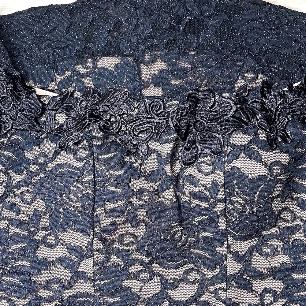 Sequin Hearts Off the Shoulder Navy Short Formal/cocktail Glitter Lace Dress 0 - Picture 8 of 9